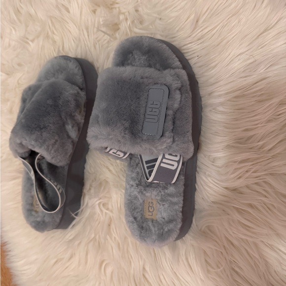 UGG Fluffy Gray Slide Slippers - Picture 3 of 3